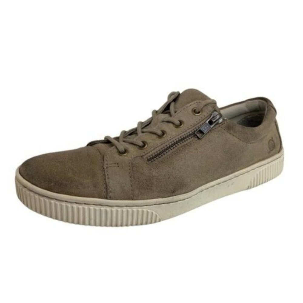 Born Lace Up Tamara Suede Sneakers in Castoro Textured Taupe Zipper Detail